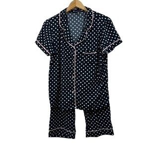 Tart Intimates 2-Piece Polka Dot Pajama Set, Black White, Pink Piping, M